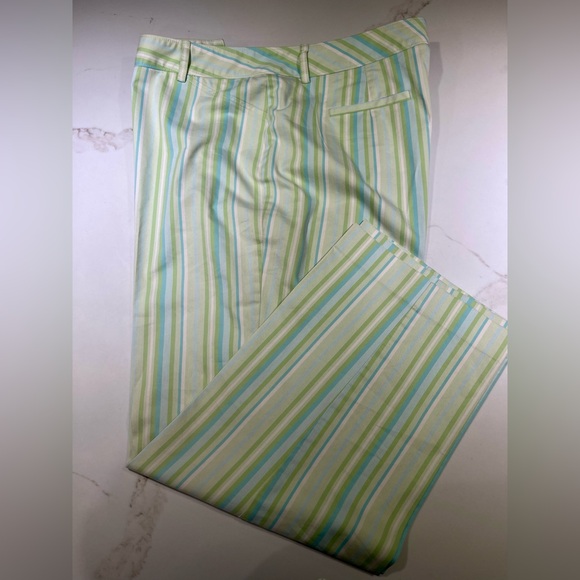 Talbots Pants - TALBOTS Summer Slacks, Wide leg, Ankle, light blue/green stripe, Size 16